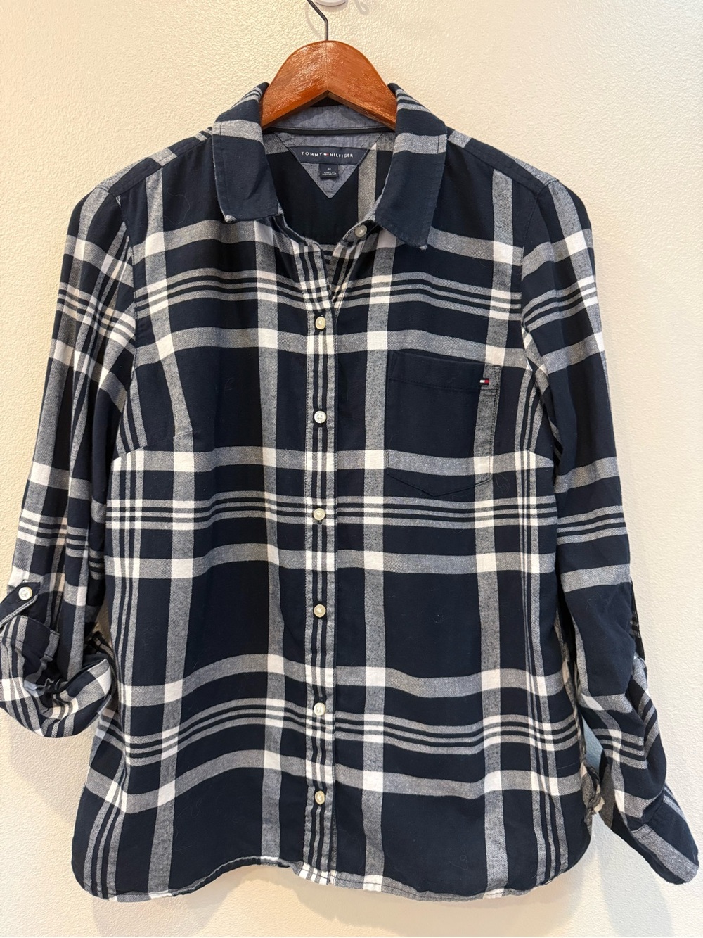 Tommy Hilfiger Navy and White Plaid Button-Down Shirt